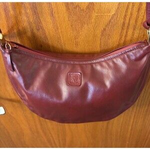Ann Klein for Calderon Deep Brick Red Leather Crossbody Shoulder Bag Half Moon